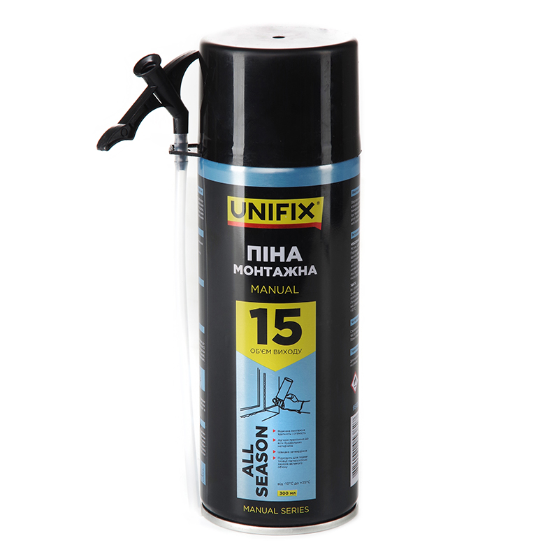 Фото Піна монтажна ручна Всесезонна 15л 300мл UNIFIX